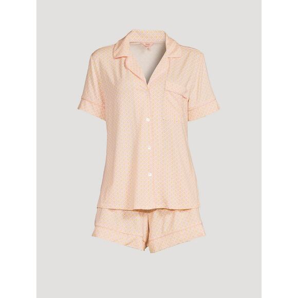 EBERJEY Gisele Relaxed Short Pajama Set In Geometric Print Tile Rose Cloud Sz L - Picture 1 of 10